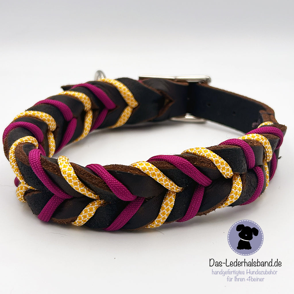 Fettlederhalsband mit Paracord in schoko-honeypot | Deluxe Edition
