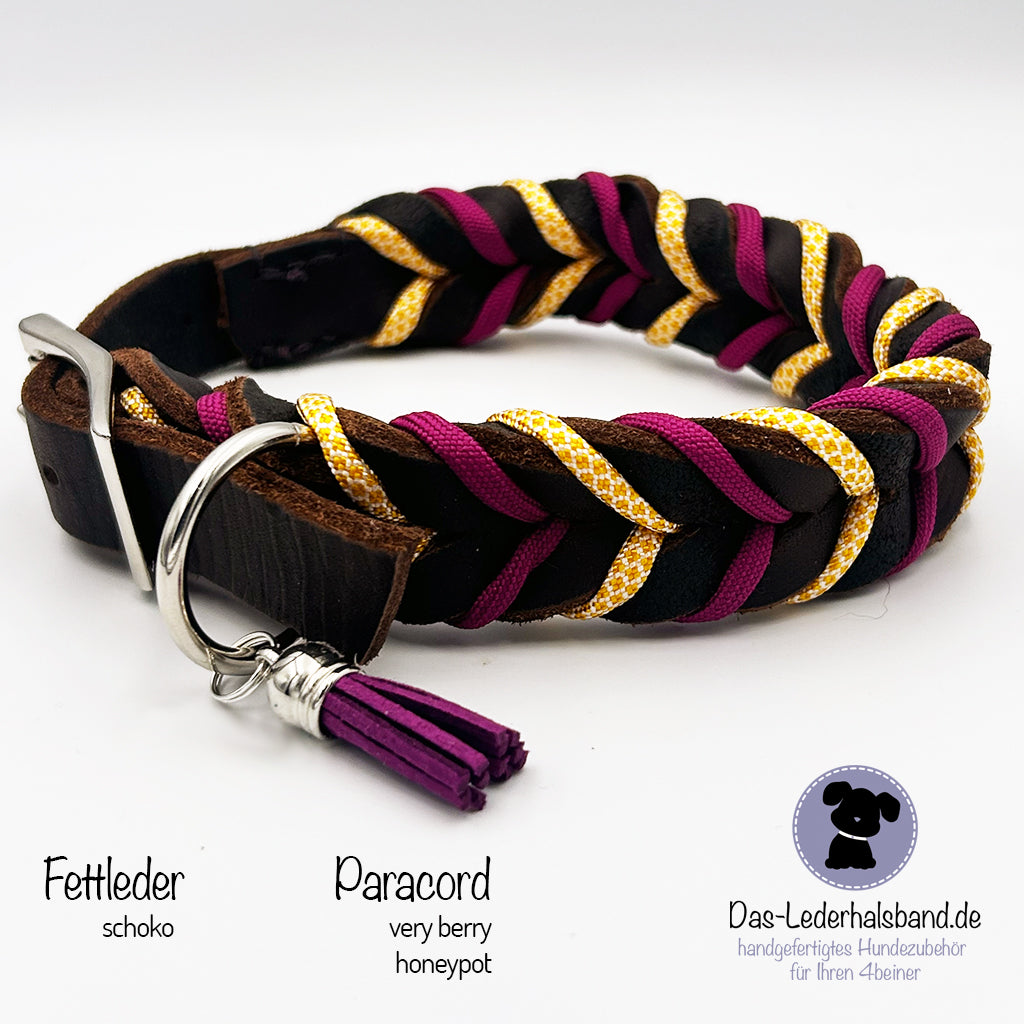 Fettlederhalsband mit Paracord in schoko-honeypot | Deluxe Edition