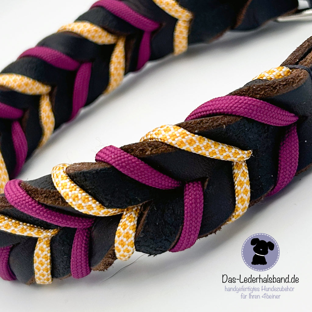 Fettlederhalsband mit Paracord in schoko-honeypot | Deluxe Edition