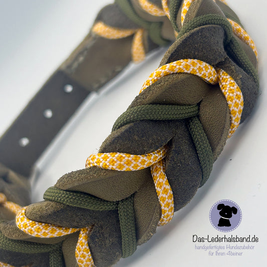 Fettlederhalsband mit Paracord in Oliv-Honeypot | Deluxe Edition