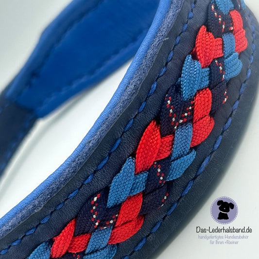 Fettlederhalsband mit Aufflechtung "Marine" dunkelblau