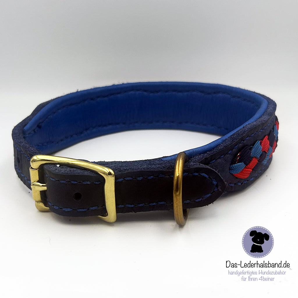 Fettlederhalsband mit Aufflechtung "Marine" dunkelblau