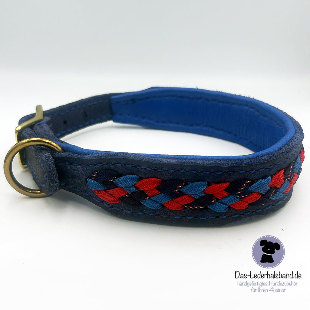 Fettlederhalsband mit Aufflechtung "Marine" dunkelblau
