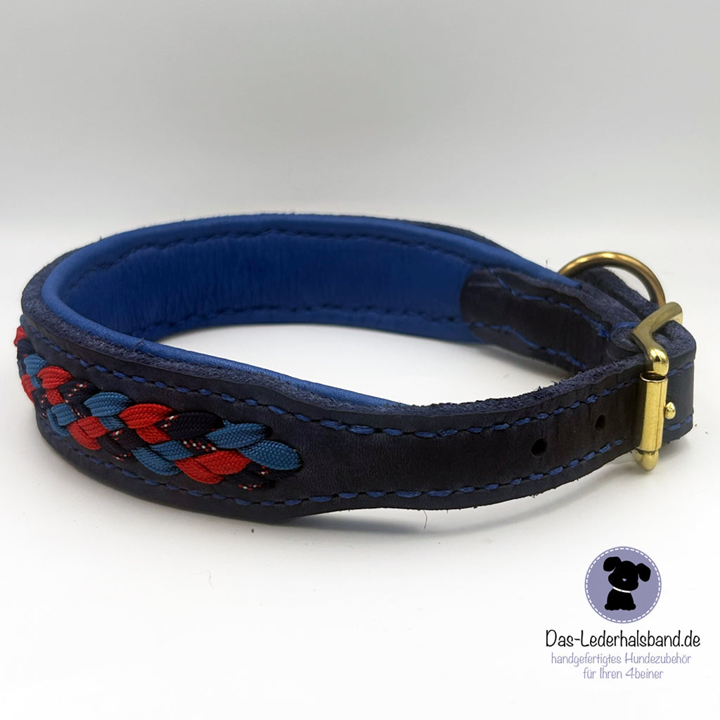 Fettlederhalsband mit Aufflechtung "Marine" dunkelblau
