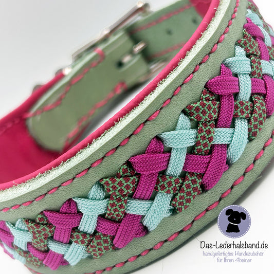 Fettlederhalsband mit Aufflechtung "Mint"