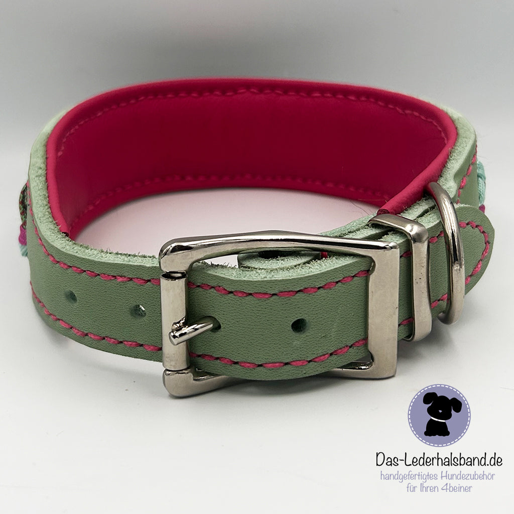 Fettlederhalsband mit Aufflechtung "Mint"
