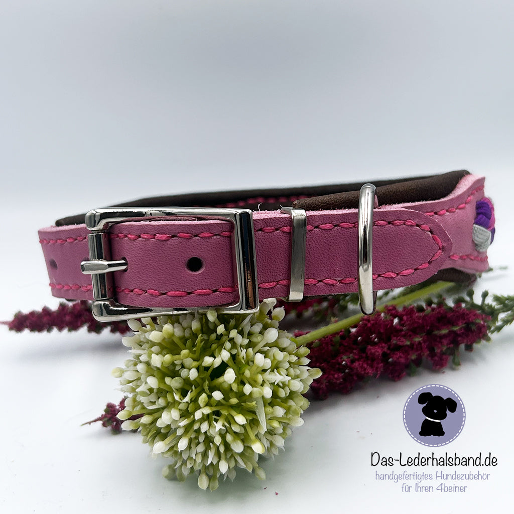 Fettlederhalsband mit Aufflechtung "Malve-Lila"