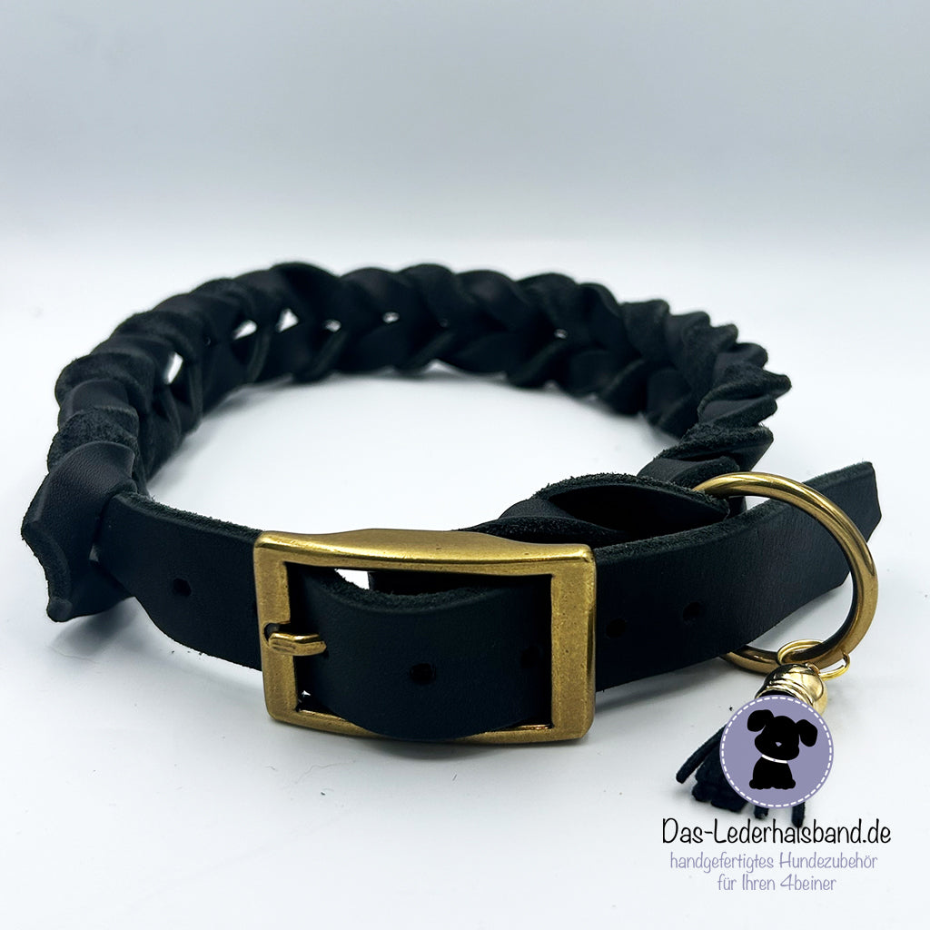 Fettlederhalsband in Schwarz