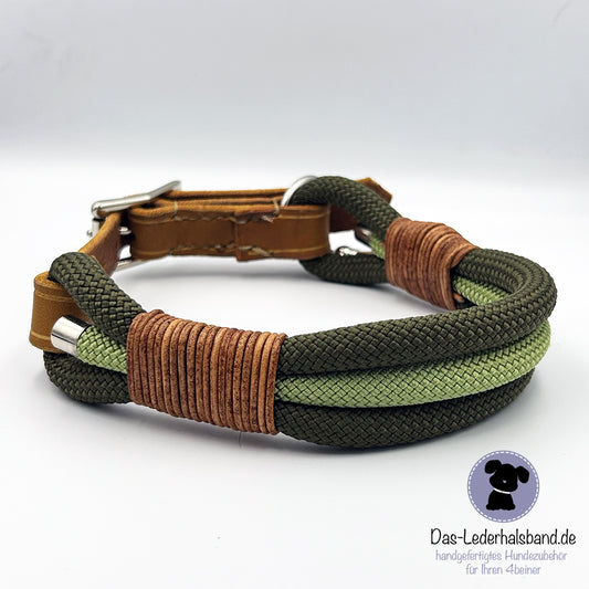 Hundehalsband "Oliv-Pistazie" - 3-reihig - 38-45cm