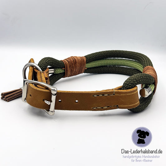 Hundehalsband "Oliv-Pistazie" - 3-reihig - 38-45cm