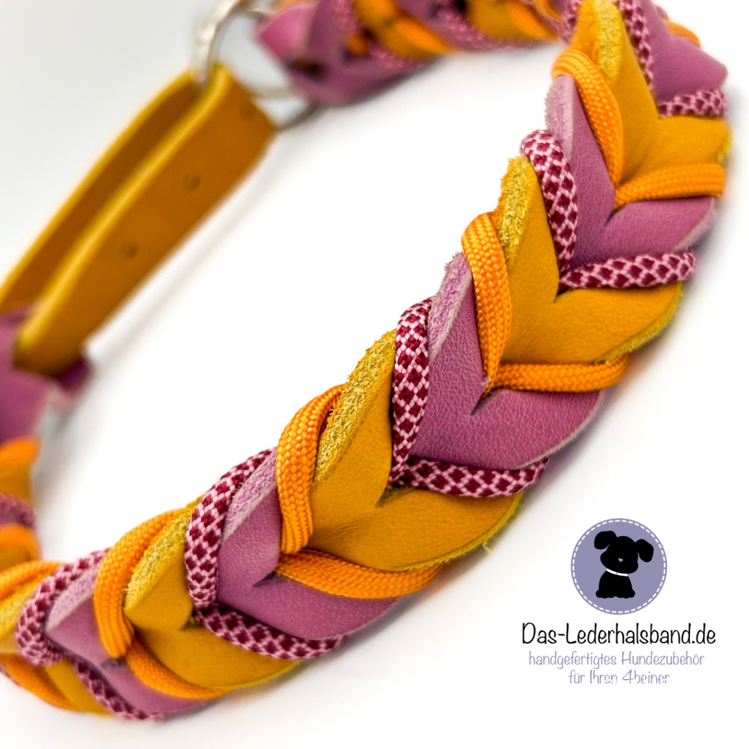Fettlederhalsband WildeMalve & CurryGelb mit Paracord | Deluxe Edition