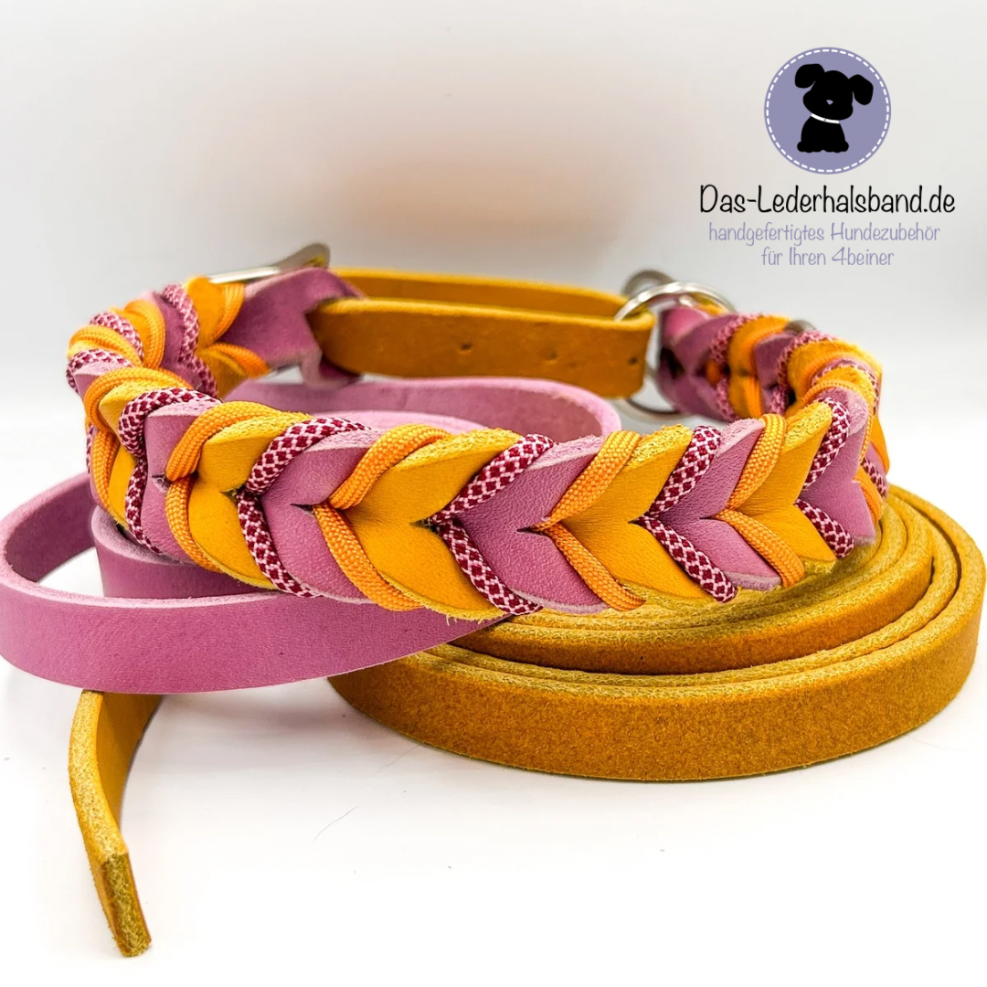 Fettlederhalsband WildeMalve & CurryGelb mit Paracord | Deluxe Edition