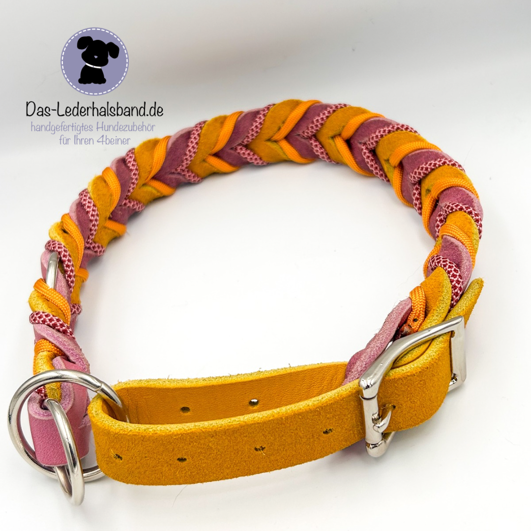 Fettlederhalsband WildeMalve & CurryGelb mit Paracord | Deluxe Edition