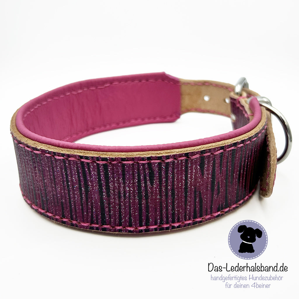 Geprägtes Lederhalsband "Bambus" in Pink