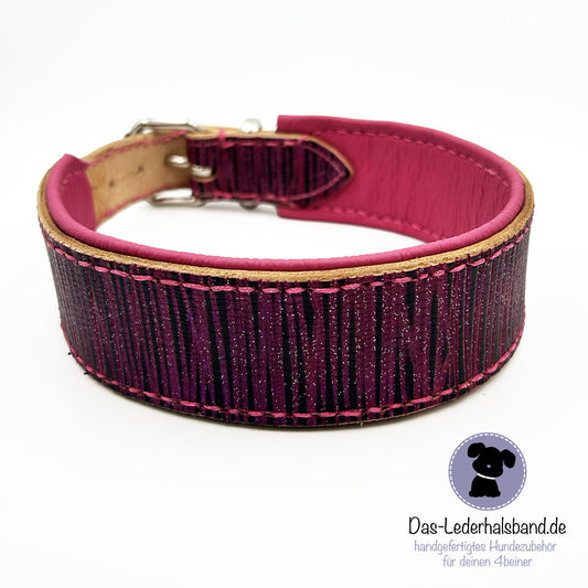 Geprägtes Lederhalsband "Bambus" in Pink