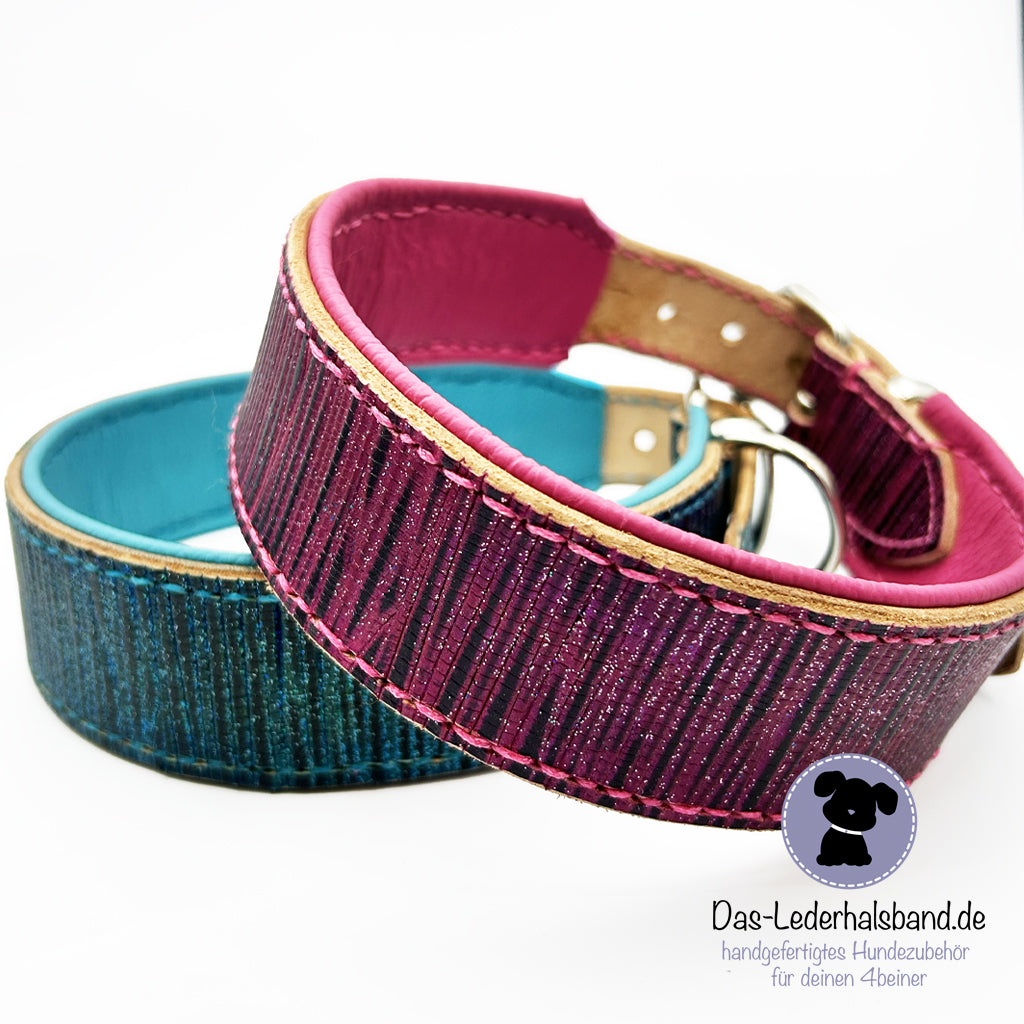 Geprägtes Lederhalsband "Bambus" in Pink
