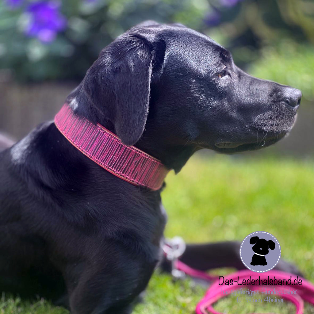 Geprägtes Lederhalsband "Bambus" in Pink