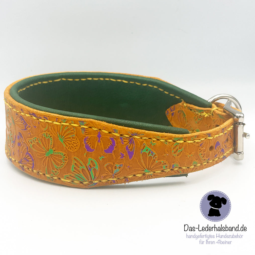 Geprägtes Lederhalsband "Lady Butterfly" in gelb