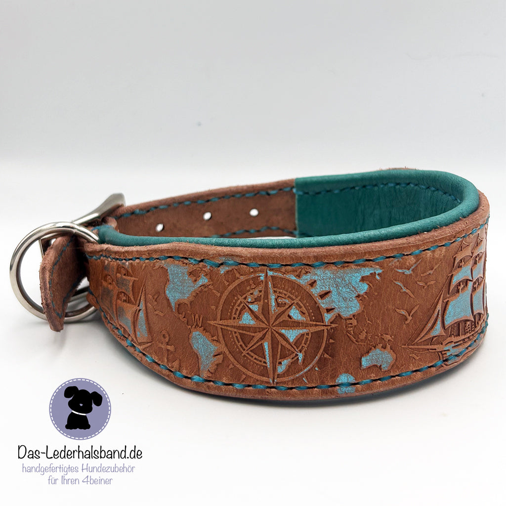 Geprägtes Lederhalsband "Weltenbummler"
