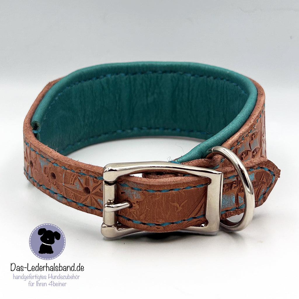 Geprägtes Lederhalsband "Weltenbummler"