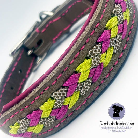 Fettlederhalsband mit Aufflechtung "Spring" Schlamm-pink