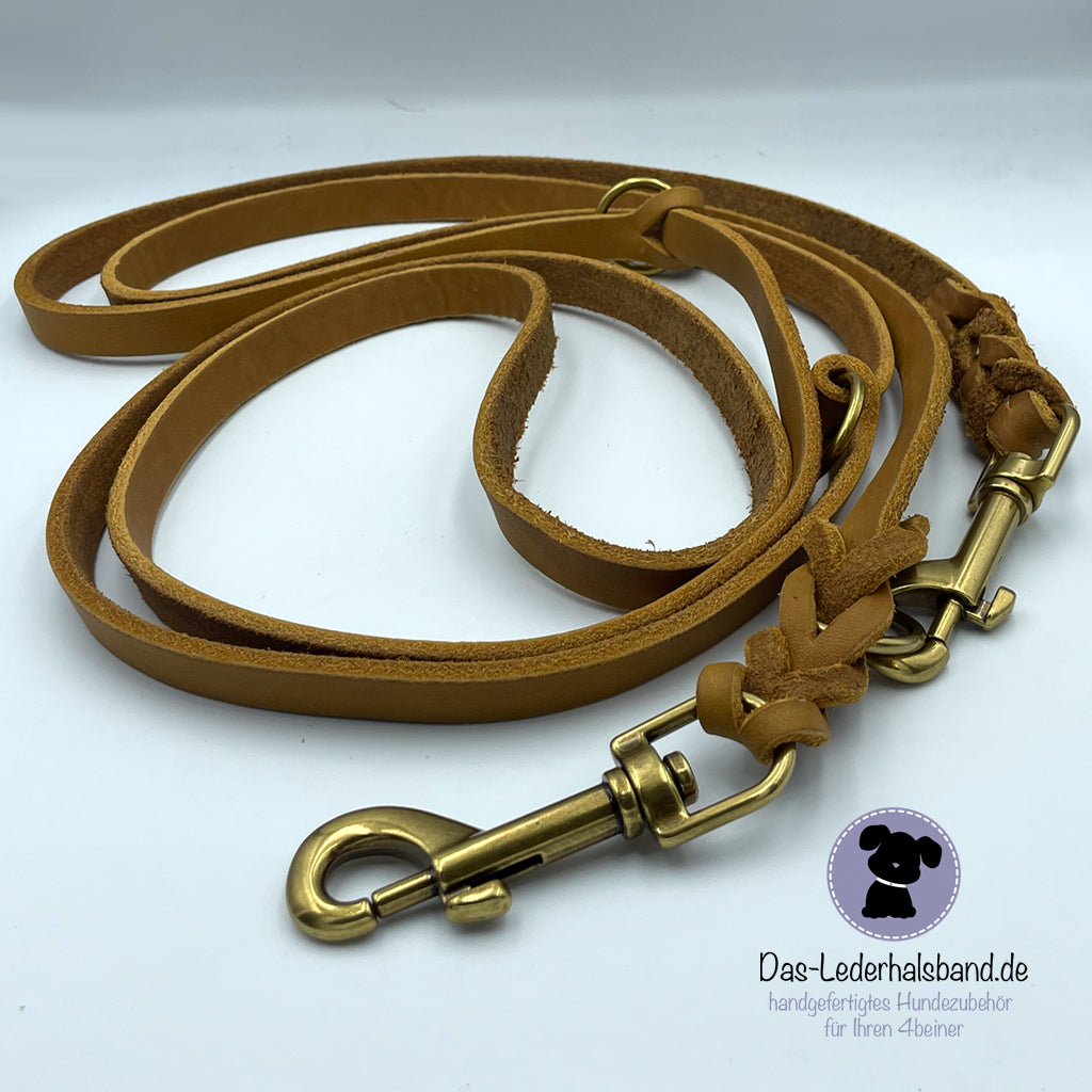 Set | Fettlederhalsband mit Leine PURE in Cognac