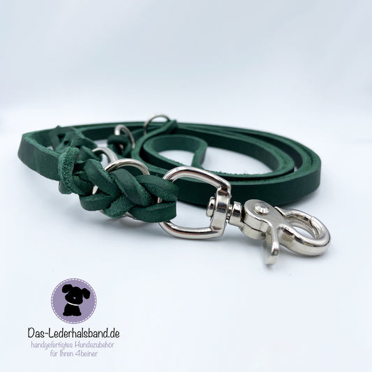 Fettlederleine - Hundeleine - in dunkelgrün - 2,40m lang