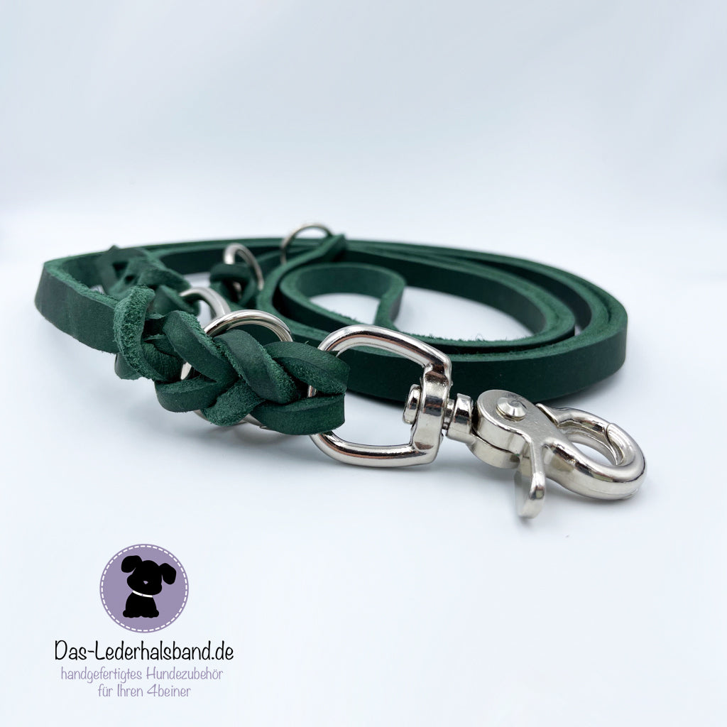 Set | Fettlederhalsband mit Leine PURE in dunkelgruen