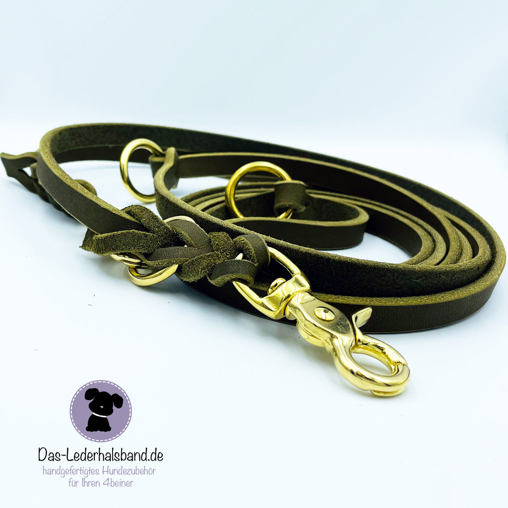 Set | Fettlederhalsband mit Leine DUO in oliv-limegreen