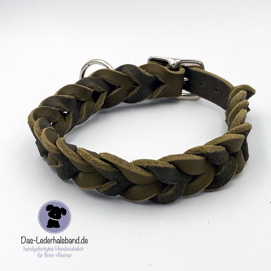 Fettlederhalsband in Oliv