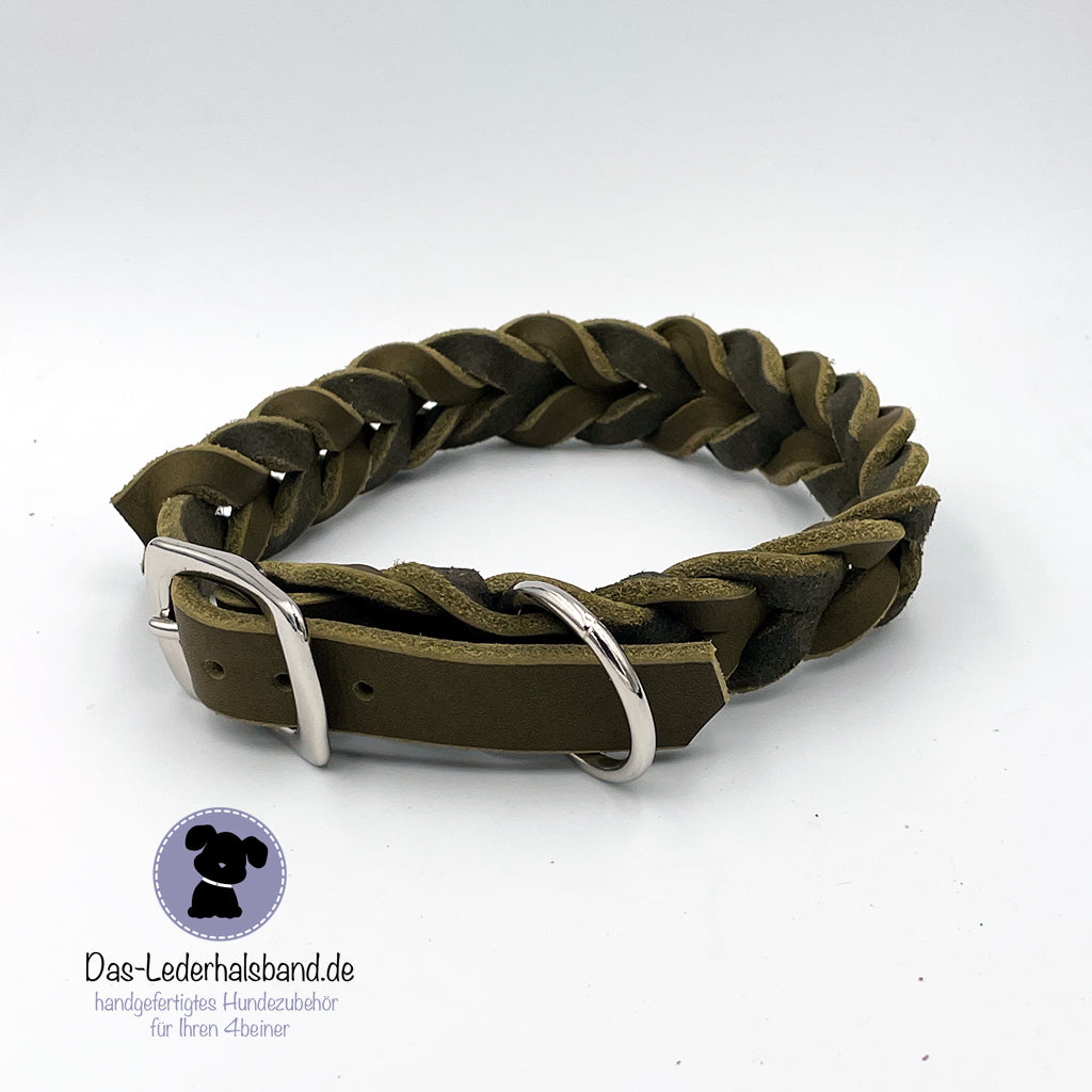 Fettlederhalsband in Oliv