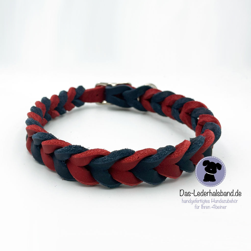 Fettlederhalsband DUO in rot-dunkelblau