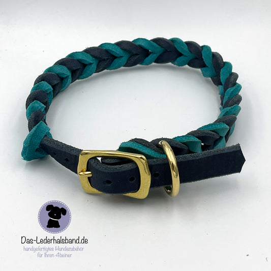 Fettlederhalsband DUO in türkis-dunkelblau - in 6 Größen erhältlich
