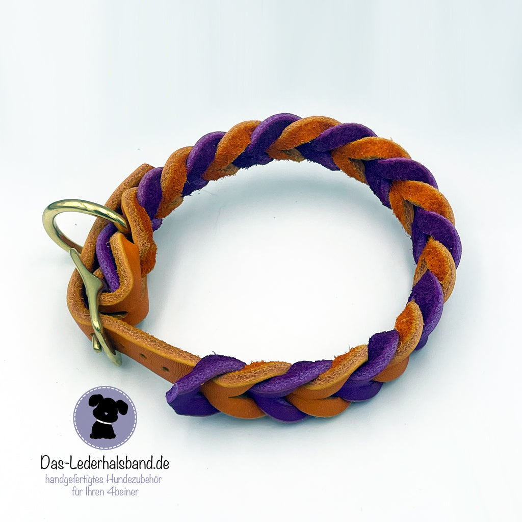 Fettlederhalsband DUO in Orange-Purpur