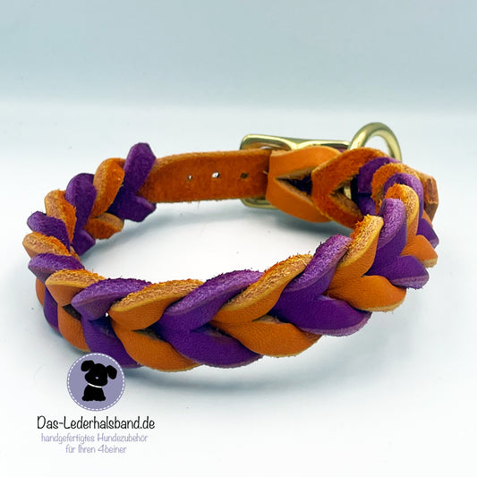 Fettlederhalsband DUO in purpur-orange - in 6 Größen erhältlich