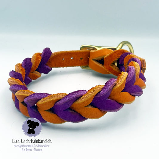 Fettlederhalsband DUO in Orange-Purpur
