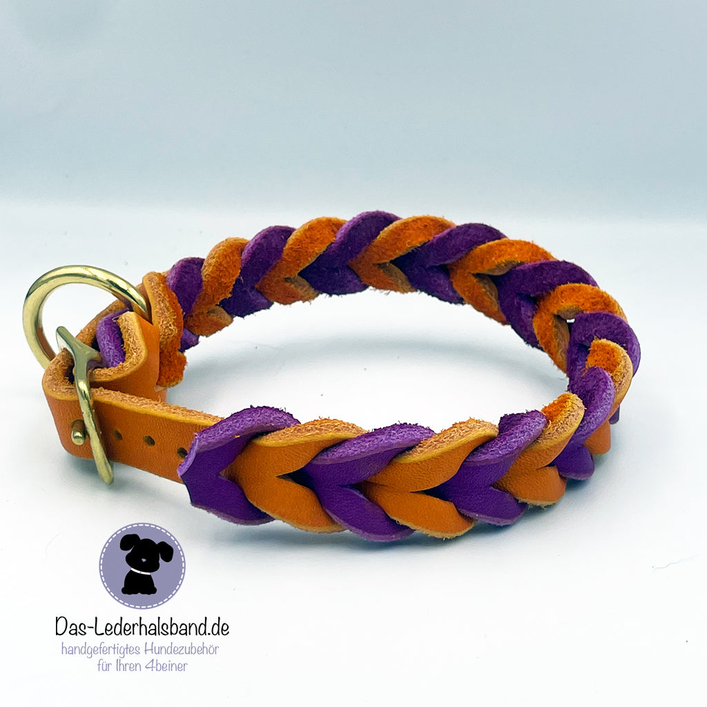 Fettlederhalsband DUO in Orange-Purpur