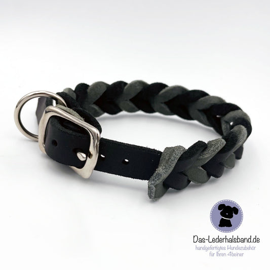Fettlederhalsband DUO in schwarz-grau