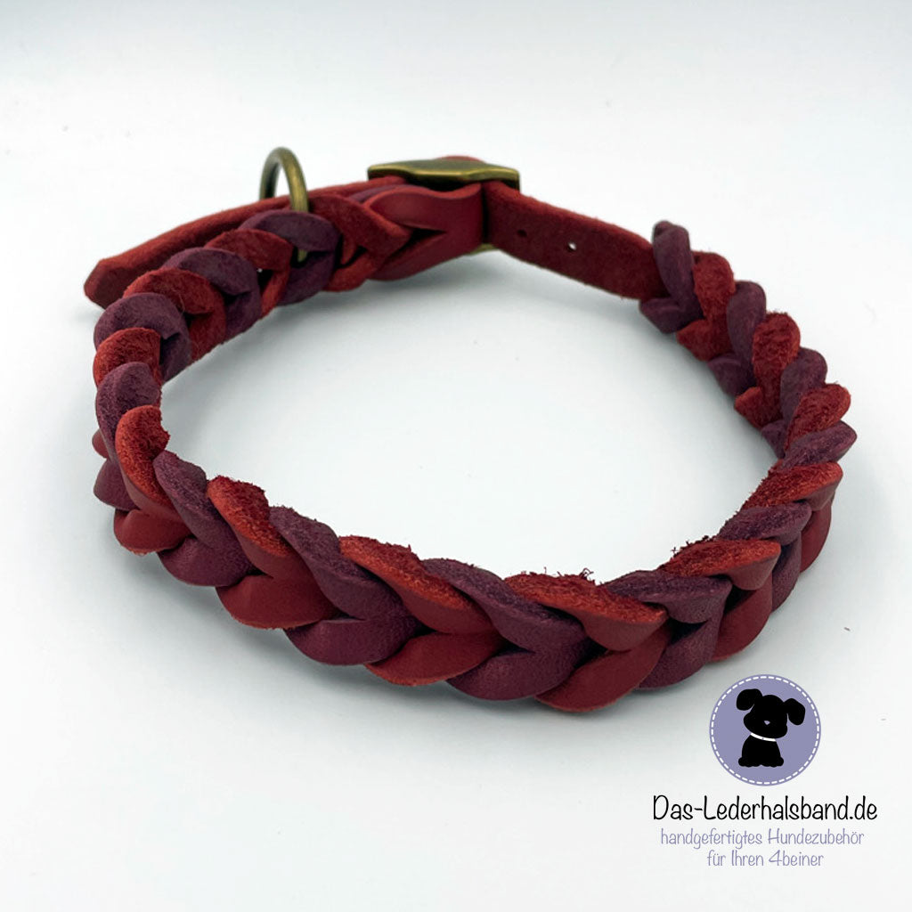 Fettlederhalsband DUO in rot-bordeaux