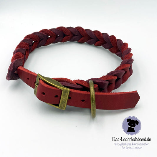 Fettlederhalsband DUO in rot-bordeaux - in 6 Größen erhältlich