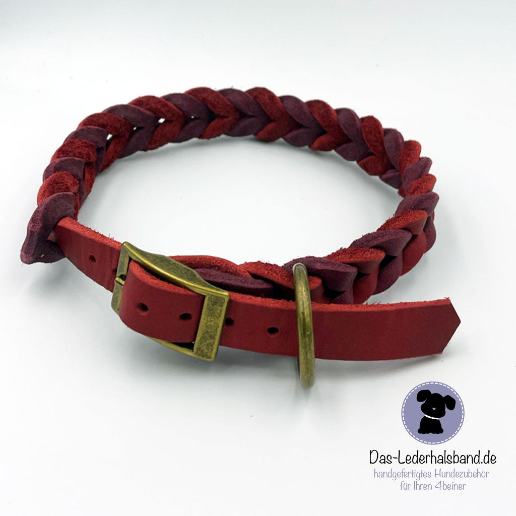Fettlederhalsband DUO in rot-bordeaux