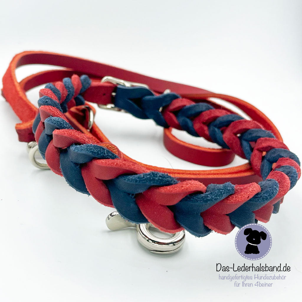 Fettlederhalsband DUO in rot-dunkelblau