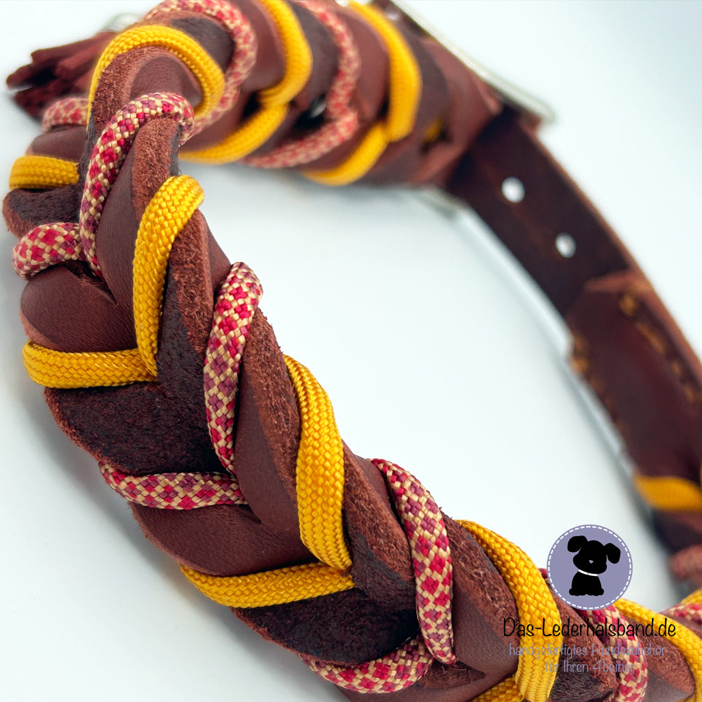 Fettlederhalsband mit Paracord rostrot-orange | Deluxe Edition