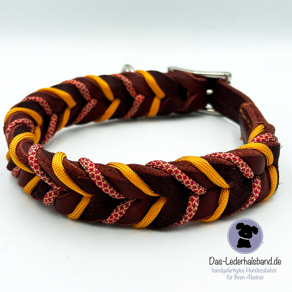 Fettlederhalsband mit Paracord rostrot-orange | Deluxe Edition