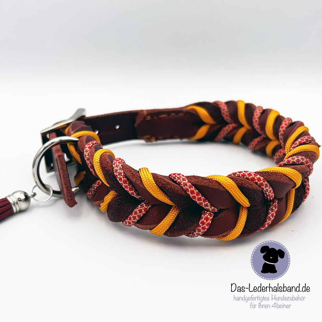 Fettlederhalsband mit Paracord rostrot-orange | Deluxe Edition