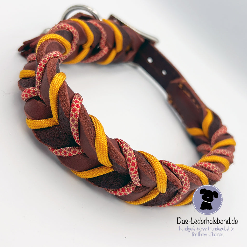 Fettlederhalsband mit Paracord rostrot-orange | Deluxe Edition