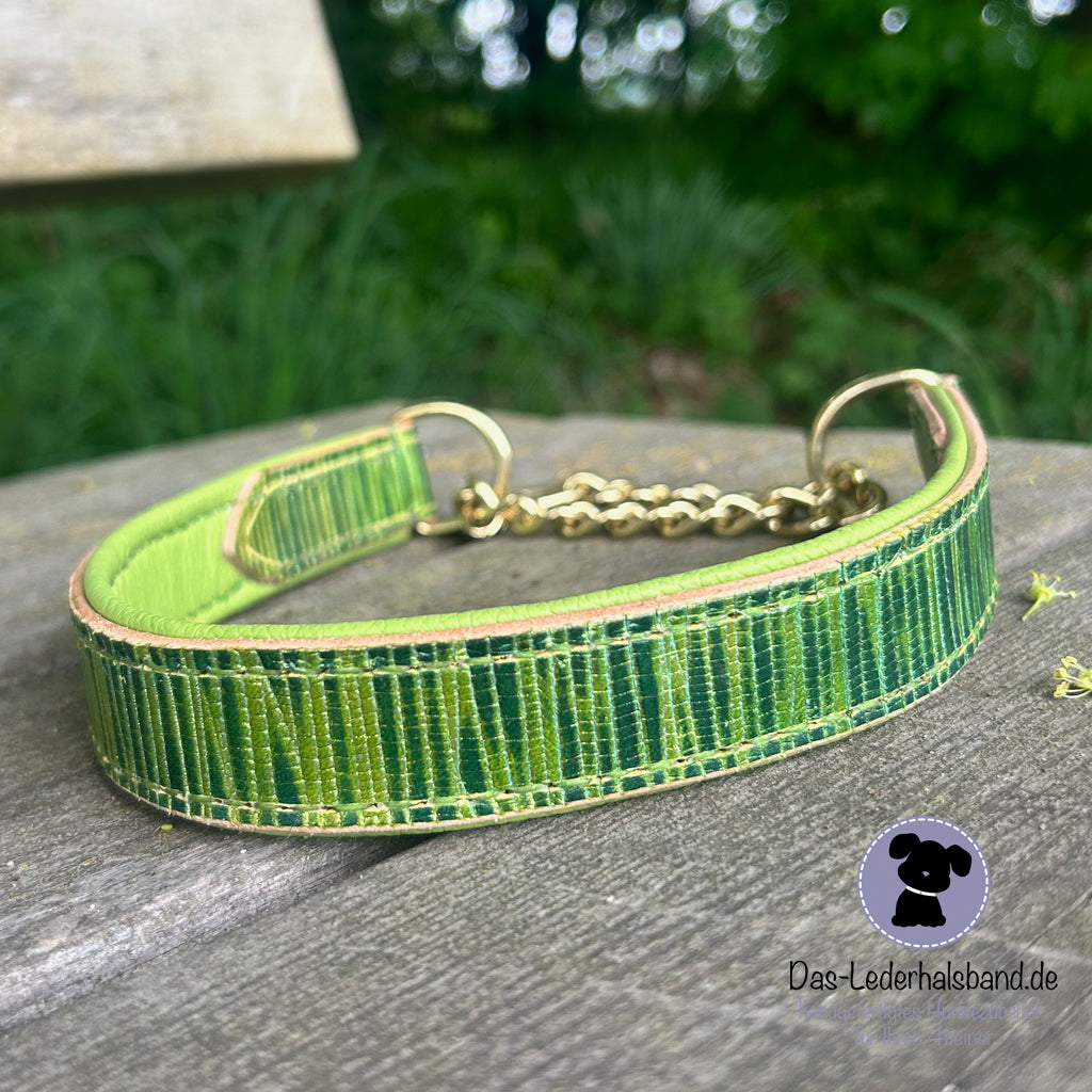 Geprägtes Lederhalsband in Bambus-Grün