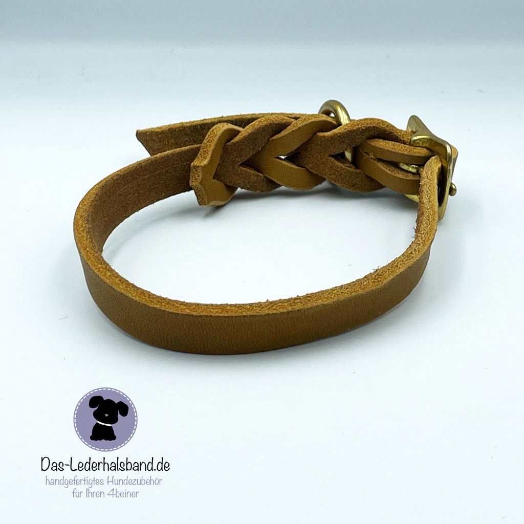 Set | Fettlederhalsband mit Leine PURE in Cognac