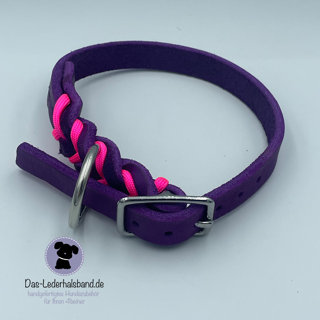 Fettlederhalshalsband PURE+ in lila mit Paracord - in 4 Größen erhältlich