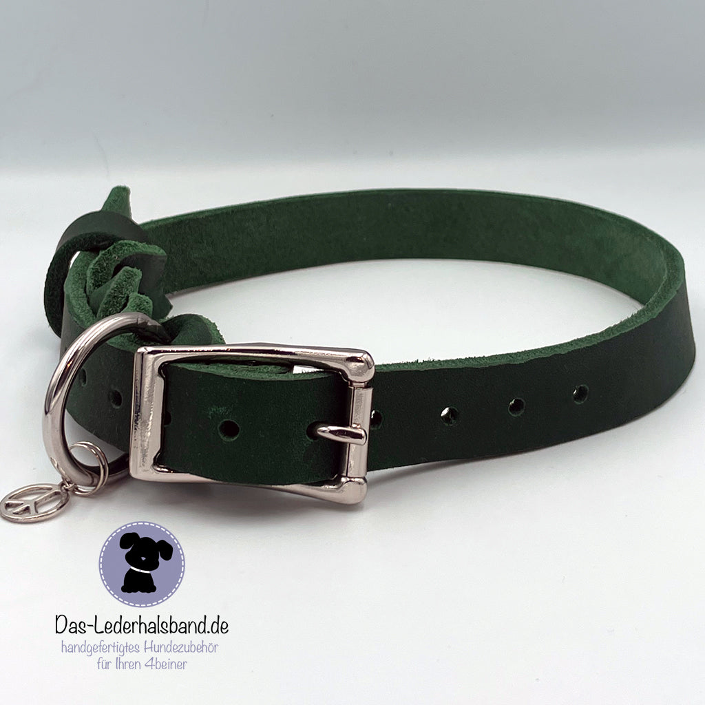 Set | Fettlederhalsband mit Leine PURE in dunkelgruen